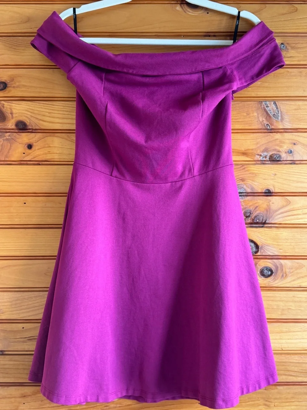 Lulus Season of Fun Off the Shoulder Skater Dress Size M Magenta Fit and Flare